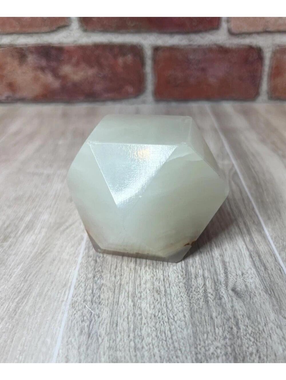 Onyx Stone Beautiful Cut Banded Collectible Paperweight 14 Sided Tetradecagon